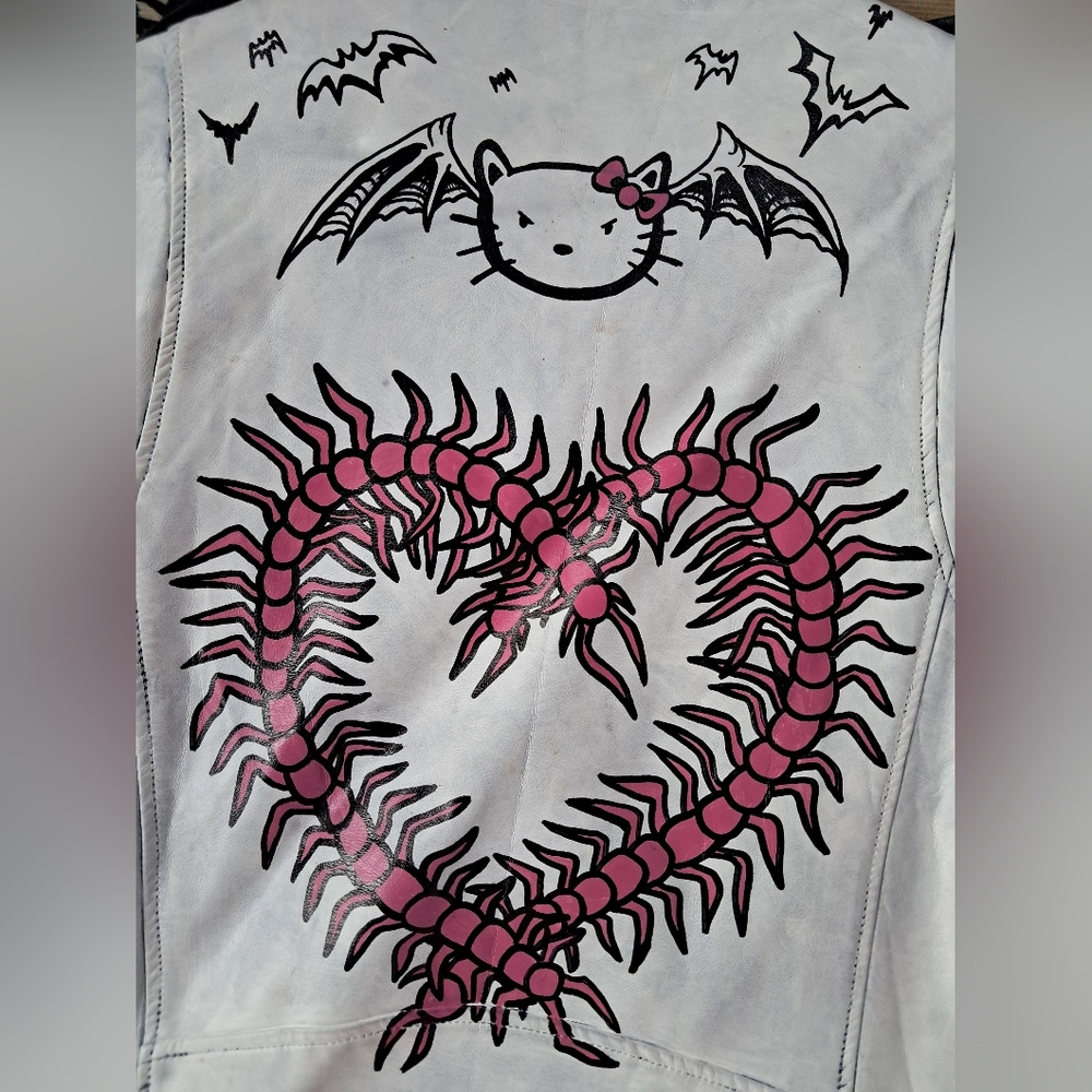 SOLD @MARKET  Fun kawaii goth custom hand painted OOAK faux leather jacket - Picture 4 of 15